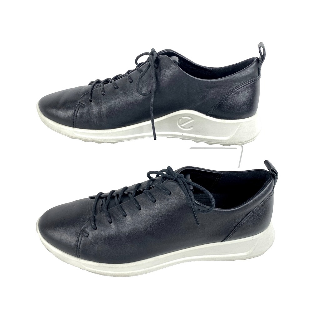 Ecco Leather Tennis Shoes Women's 8 Black Comfort Flats Loafers 39 Sneakers